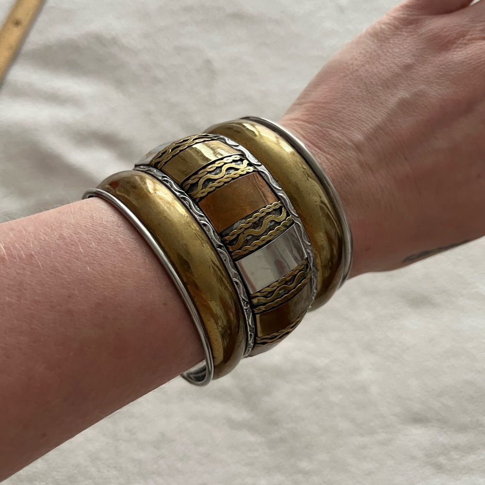 Silver, Bronze and Gold-tone Cuff Bracelet